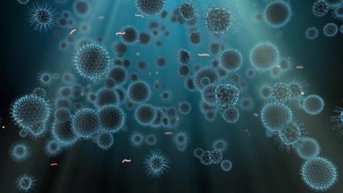 Pathogen outbreak of bacterium and virus, disease causing microorganisms like the Coronavirus - 3D Animation Render