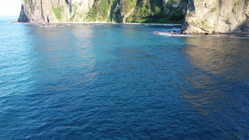 A strange shaped rock eroded by a wave named "Ebisu rock". Yoichi Hokkaido, Japan