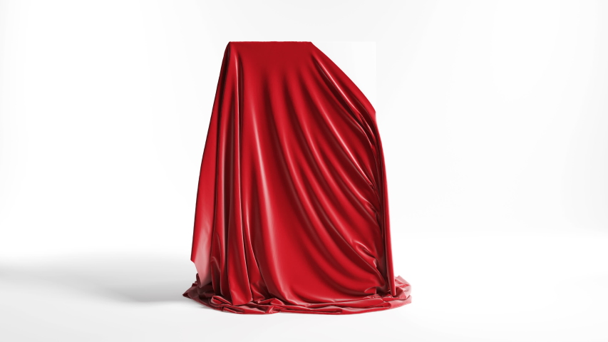 Presentation pedestal with a red silk cloth. Falling fabric with luma matte Royalty-Free Stock Footage #1035564890