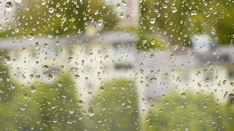 Raindrops on the window pane. 