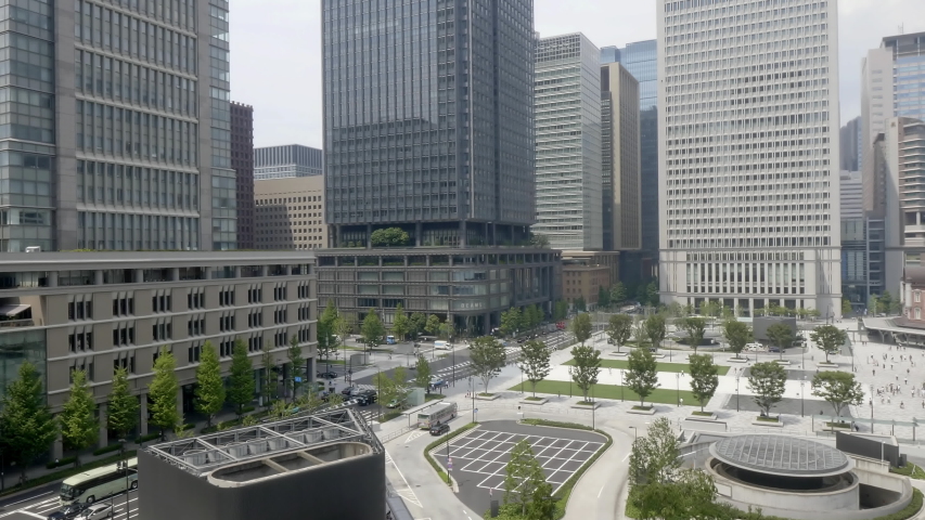 Aerial footage of Tokyo city center, Japan.