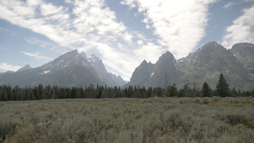 Panoramic view of the Grand Tetons National Park in Wyoming
