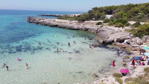 Overview of the beach of Baia Capparone Villa Verde in Pulsano, Taranto, Puglia, Italy - 21/08/2019