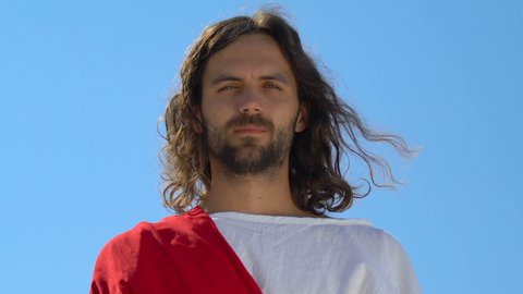 Extremely Happy Jesus Impersonator Looking Camera Stock Footage Video ...