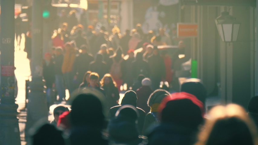 Crowd of unrecognizable people walking down on crowded city street. Slow motion, 4K UHD.	
 Royalty-Free Stock Footage #1035605453