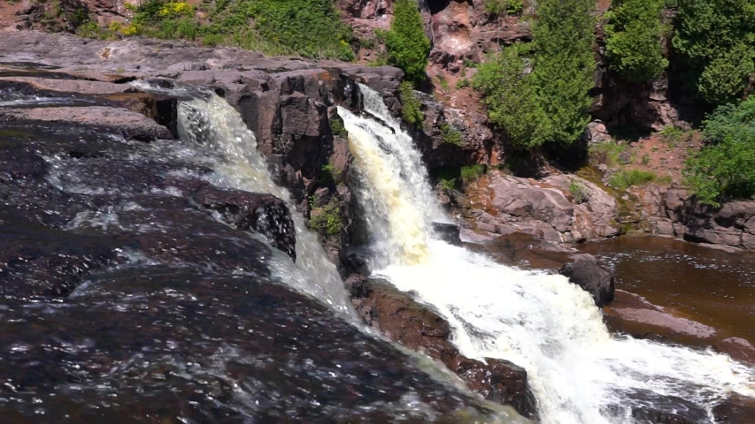 Still shot of the Gooseberry Falls in Minnesota on a clear day.