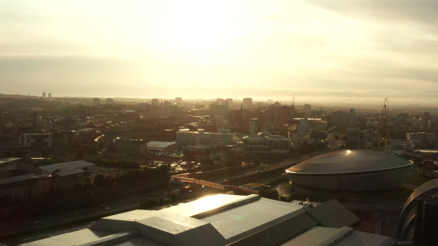 Glasgow sunrise aerial view of city centre