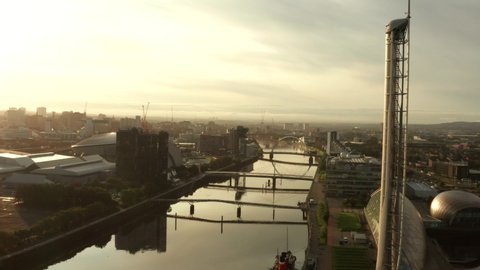 Establishing aerial view of Glasgow Scotland UK