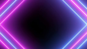 Geometric shapes popular backgrounds Neon looped animation for music videos and fluid background. Neon lights background triangle abstract background fuchsia shapes lights and blue neon lights.