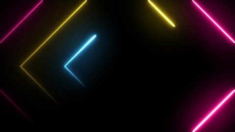 Neon background 3D fly animation. Abstract background with neon in seamless and looped animation. Futuristic light tunnel. 3D flight on 4k.