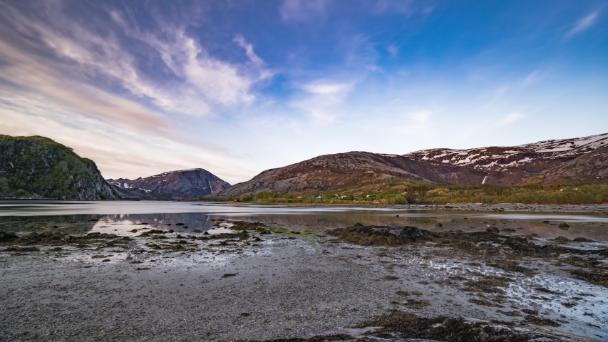 A timelapse of the tide going up in Kjellingstraumen fjord. | Shutterstock HD Video #1035642950