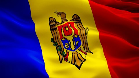Moldova flag video waving in wind. Realistic Moldovan Flag background. Moldova Flag Looping Closeup 1080p Full HD 1920X1080 footage. Moldova EU European country flags footage video for film,news
