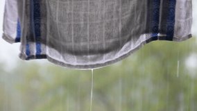 Wet cloth on the strip during the summer rain