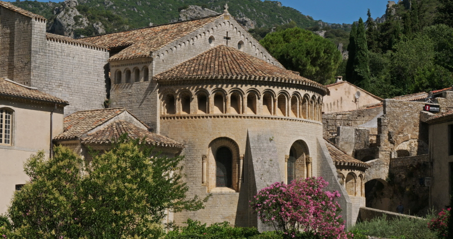 Saint Guilhem le Desert, Herault,Occitania, France. Abbey of Gellone was designated UNESCO World Heritages sites in 1999