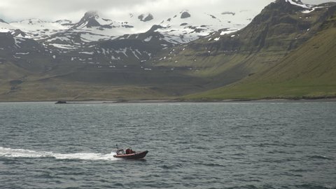 Icelandic search and rescue speed boat close to shore Grundarfjordur Iceland