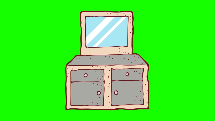 digitally drawn illustration dresser animated green screen. hand drawing styl
