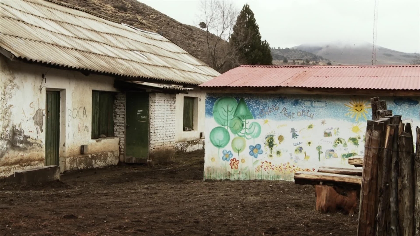 Old Rural School Building in Mapuche Community, Andes Mountains, Neuquen, Argentina
