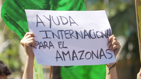 International Help for the Amazon Poster in Spanish language in a Demonstration