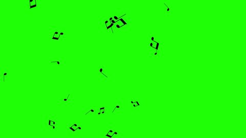 Rain of black music notes falling and flowing on green screen. Musical melody visually represented in chroma key. Music concept. Notes of an abstract musical composition. Animation background.