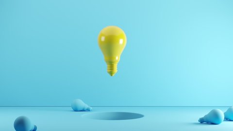 Yellow Light bulb Floating from hole . 3D animation ideas.