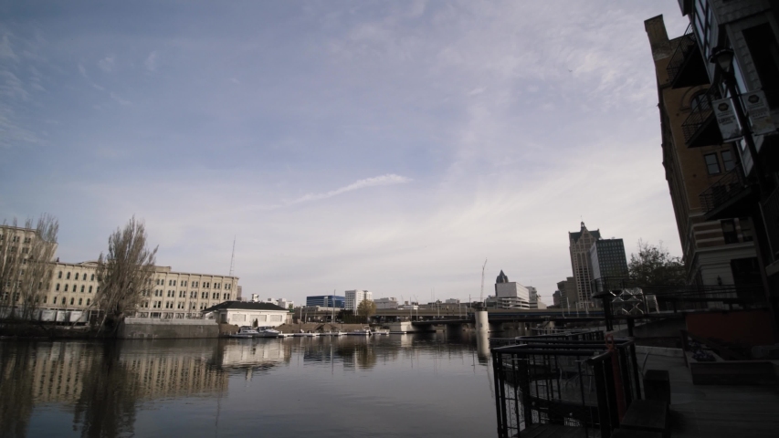 Walking on the Deck Along The Milwaukee River Walkway Downtown