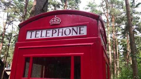 Panning Around a Traditional Red British Phone Box in the Middle of a Forest | Cumbria, Scotland | HD at 30 fps
