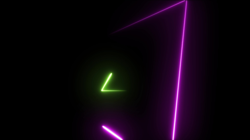 Infinite loopable animation 4k. Neon laser ray. Triangle on infinite space.