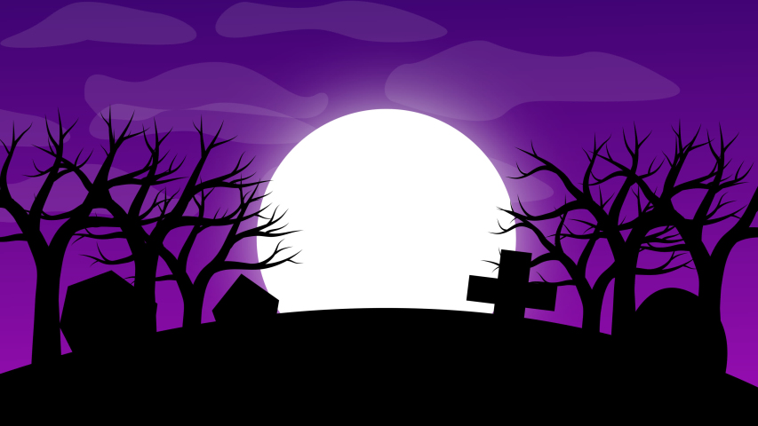 4K of Halloween concept on violet sky animation with the Moon and Bats.