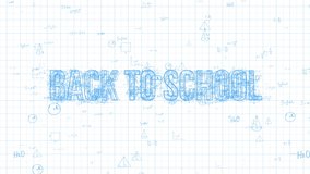 Video suitable for Back to School. Looped background with mathematical and physical formulas in white color.