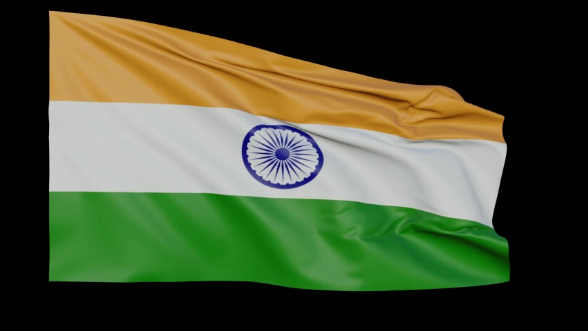 Blank plain India flag  waving in the wind, surrender flag 3D animation  loop with alpha channel