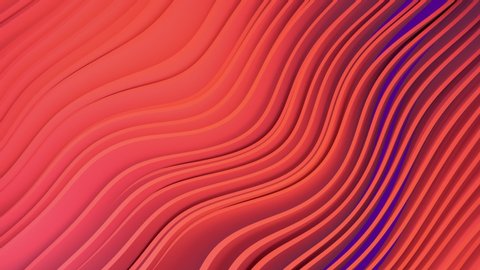3D animation of orange stripes on purple background waving and swaying.  Future geometric patterns motion background. Rendering in 4K