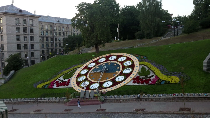 Day to night time lapse of flower clock in Kiev, Ukraine city center