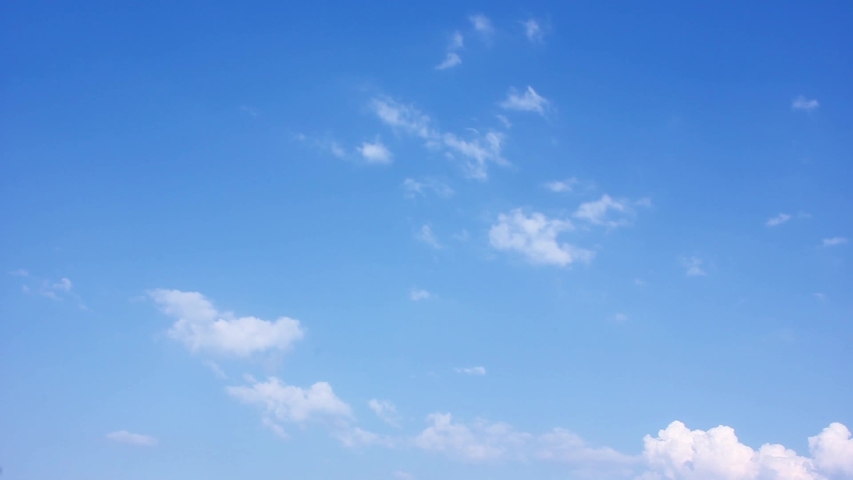 Dark blue, clean sky & time lapse white building clouds in horizon with summer sunny weather, fast motion panoramic view. FHD. Royalty-Free Stock Footage #1035816935