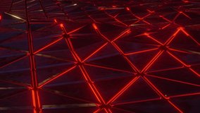 Abstract close up red technology triangle waves in dark background. Good for wallpaper and design background. 3D rendering. 4K video
