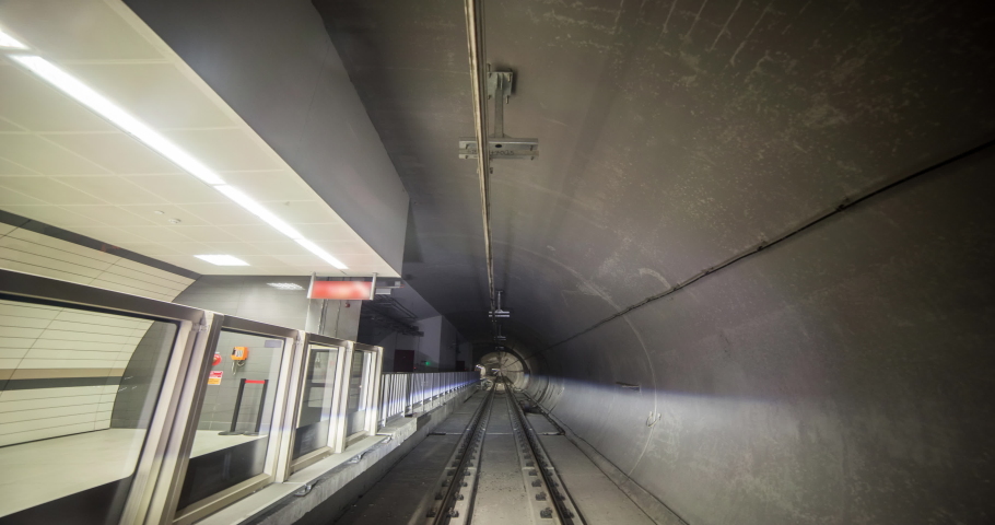 Speed motion metro tunnel view from the driver cabin