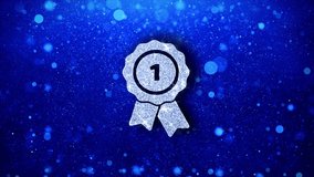 Ribbon Award Icon White Blinking Glitter Glowing Shine on Blue Particles. Shape, Web, Text , Design, Element, Symbol 4K Loop Animation. - Powered by Shutterstock - Get 15% off with code: PIKWIZARD15