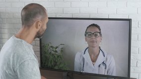 Doctor consultation on the Internet. The doctor talks to the patient via video link.