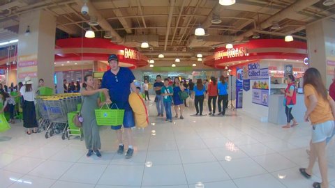 Manila, Philippines-May 25, 2019: Footage of unidentified people at Hypermarket to buy daily use stuff vegetable and fruit at Sm Mall of Asia, Manila, Philippines 