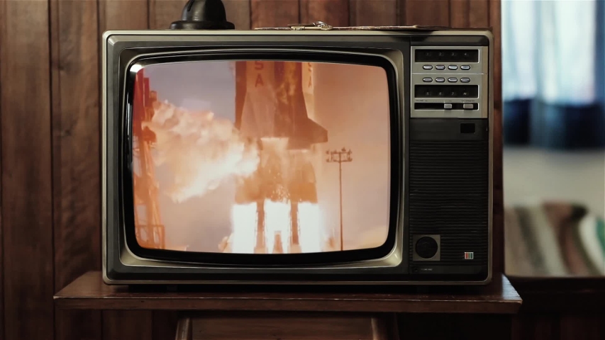 Apollo 11 Rocket Launch Color Film as Seen On a Vintage TV Set. Elements of this Image Furnished by NASA.  Royalty-Free Stock Footage #1035906080