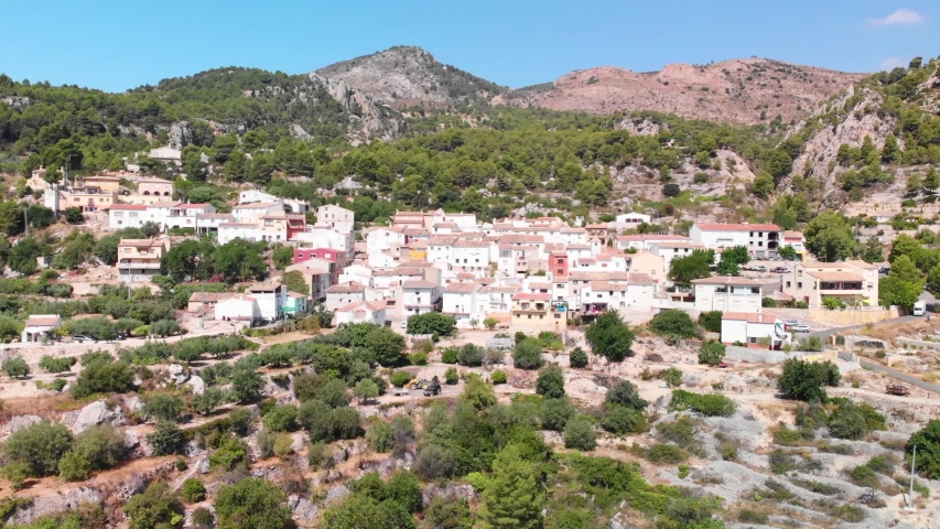 Aerial view of Abdet little village in Alicante mountains, Spain