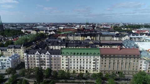 Beautiful 4K aerial view of the Ullanlinna neighborhood in Helsinki, Finland