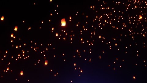 Thousands of sky lanterns are released into the night sky to wish for good luck as part of a lantern festival.