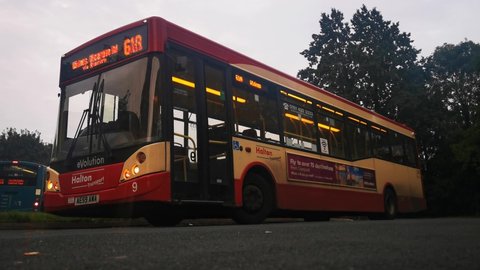 Runcorn, merseyside / England 08/27/2019 Halton transport bus parked at Halton hospital in runcorn . Bus in merseyside