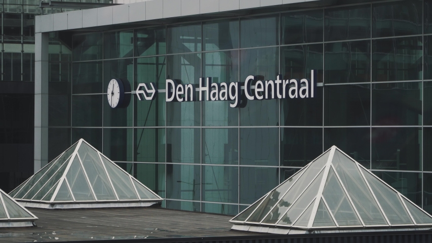 Architectural design main board of Den Haag Centraal railway station in the the Hague city of Netherlands
