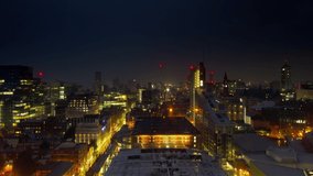 manchester city skyline timelapse from night to day aerial view england uk
