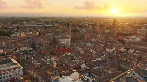 parma city centre aerial view at sunrise