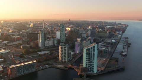 liverpool aerial view drone at sunrise uk england
