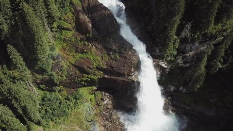 Drone Flight Around the Main Cascade of the Krimml Waterfall (CCW)