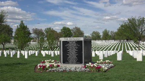 WASHINGTON, D.C. / USA - APRIL 22, 2019:
The Victims of Terrorist Attack on the Pentagon Memorial at Arlington National Cemetery.