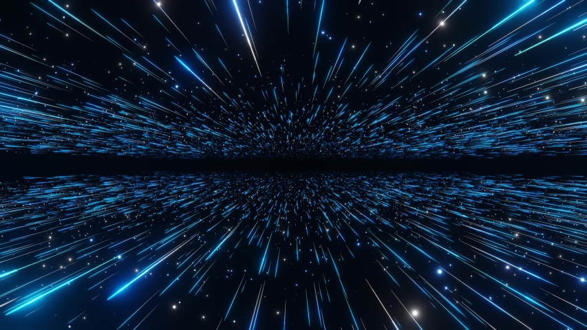 Abstract hyperspace background. Speed of light, neon glowing rays and stars in motion with space for logo or text. Blue version. Moving through stars. 4k Seamless loop Royalty-Free Stock Footage #1035973205